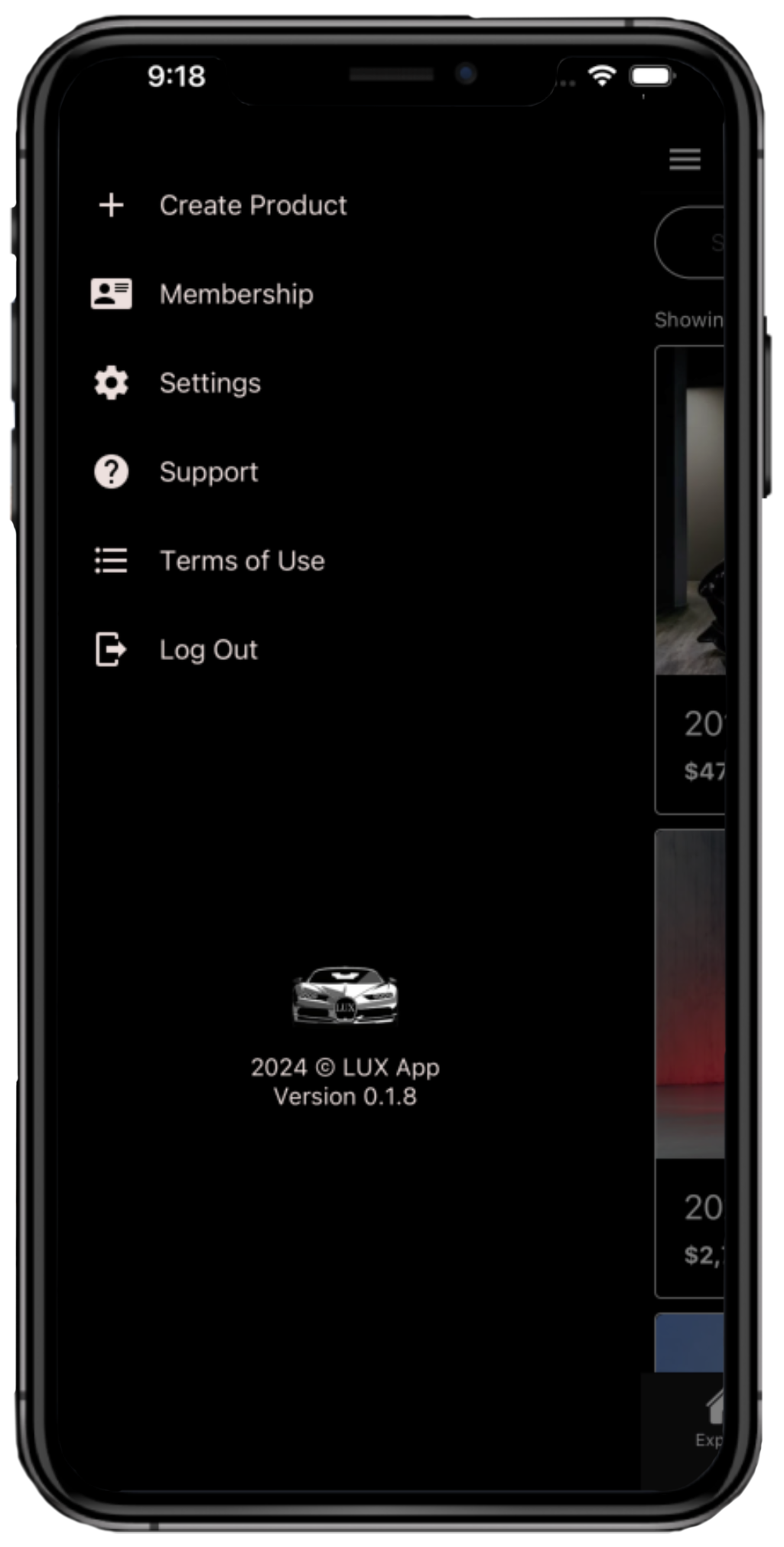 LUX iOS app screen
